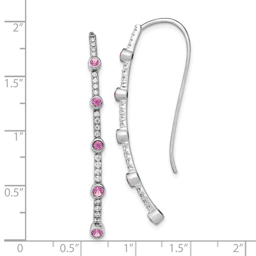 14k White Gold 3/8 carat Lab Grown Diamond VS/SI+ G+ and Lab Created Pink Sapphire Threader Earrings