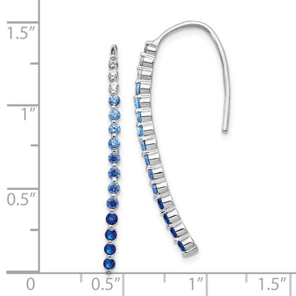10k White Gold Ombre Sapphire and Diamond Drop Wire Earrings