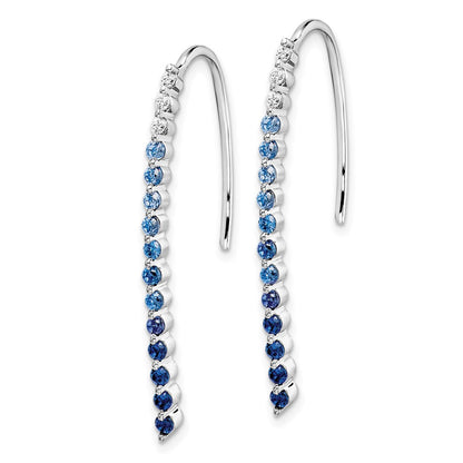 10k White Gold Ombre Sapphire and Diamond Drop Wire Earrings