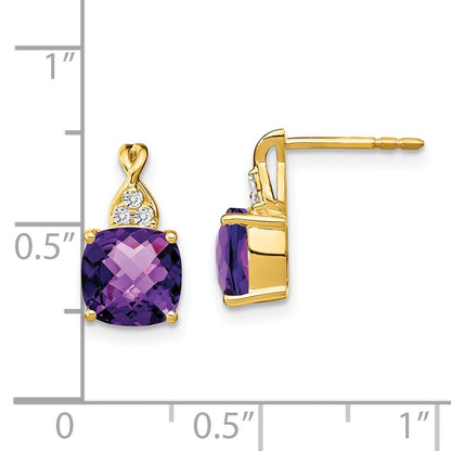 14k 7mm Cushion Checkerboard February/Amethyst and Diamond Post Earrings