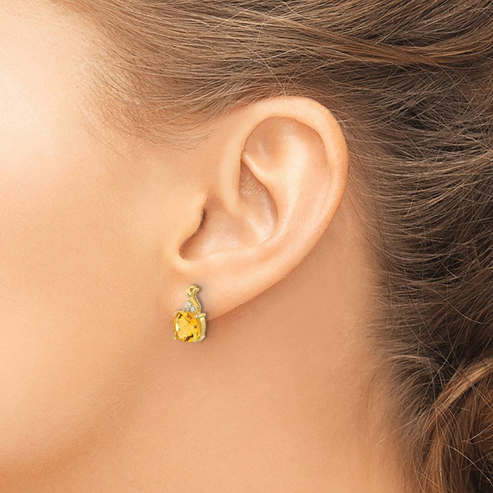 14k 7mm Cushion Checkerboard November/Citrine and Diamond Post Earrings