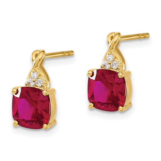 10k 7mm Cushion Checkerboard July/ Lab-Created Ruby and Diamond Post Earrings