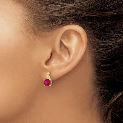 10k 7mm Cushion Checkerboard July/ Lab-Created Ruby and Diamond Post Earrings