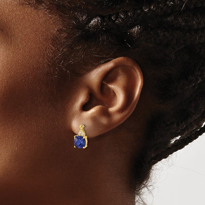 10k 7mm Cushion Checkerboard September/ Lab-Created Sapphire and Diamond Post Earrings