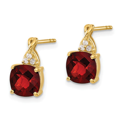 10k 7mm Cushion Checkerboard January/ Garnet and Diamond Post Earrings