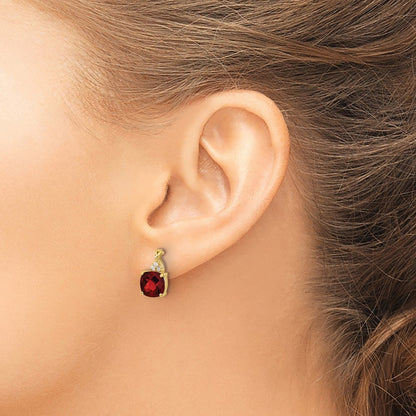10k 7mm Cushion Checkerboard January/ Garnet and Diamond Post Earrings