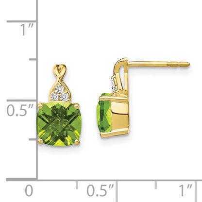 10k 7mm Cushion Checkerboard August/ Peridot and Diamond Post Earrings