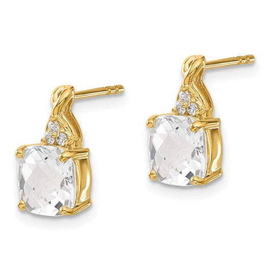 10k 7mm Cushion Checkerboard April/ White Topaz and Diamond Post Earrings