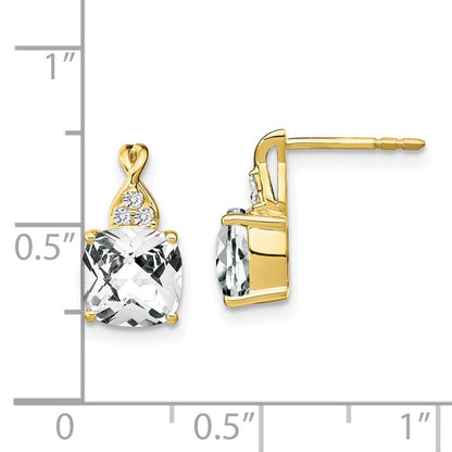 10k 7mm Cushion Checkerboard April/ White Topaz and Diamond Post Earrings