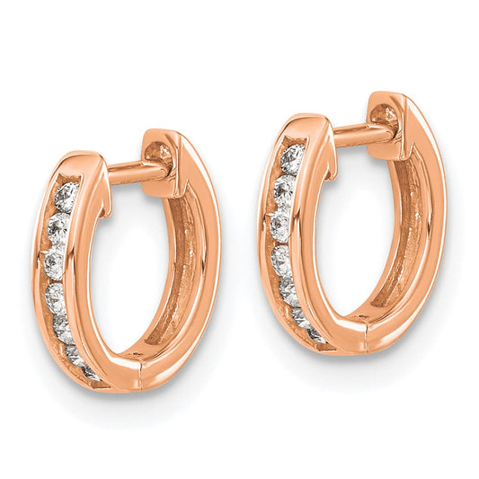 10k Rose Gold Polished 1/10 carat Diamond Round Hinged Hoop Earrings