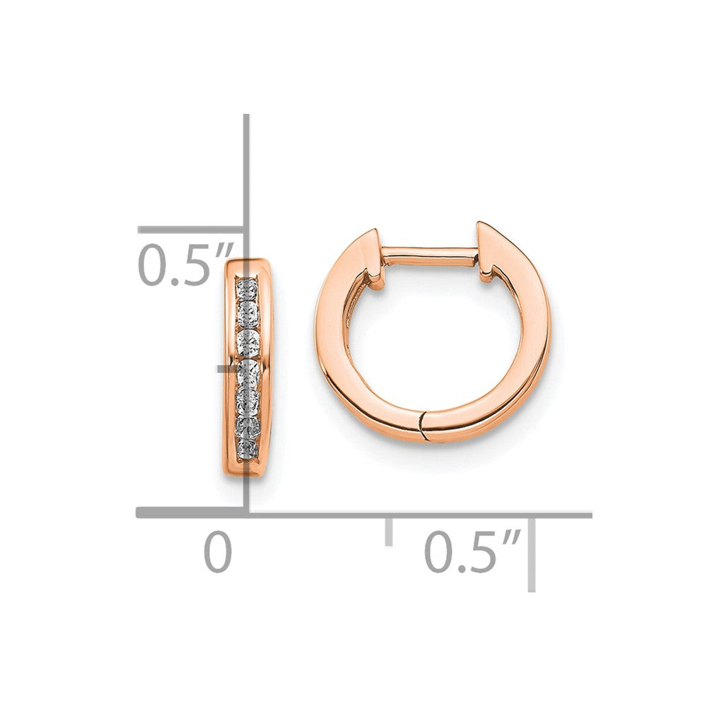 10k Rose Gold Polished 1/10 carat Diamond Round Hinged Hoop Earrings