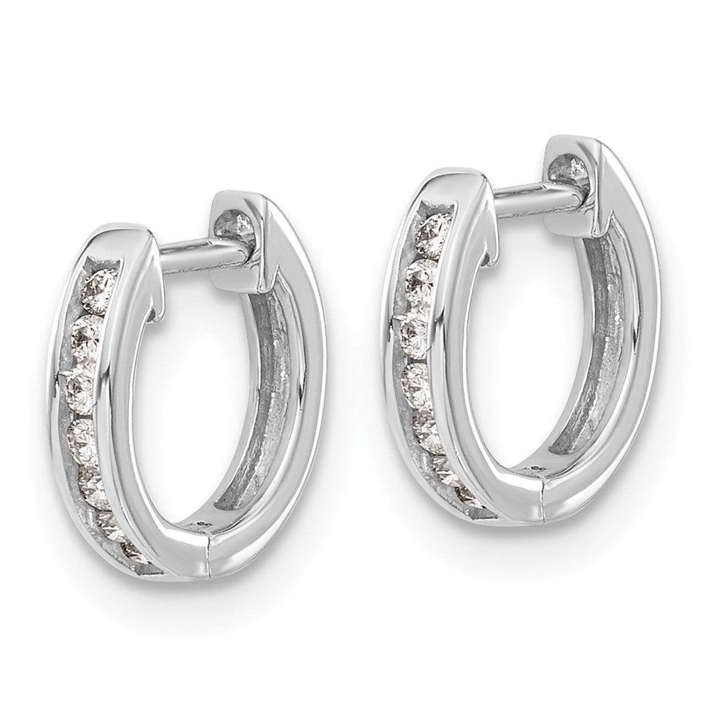 10k White Gold Polished 1/10 carat Diamond Round Hinged Hoop Earrings