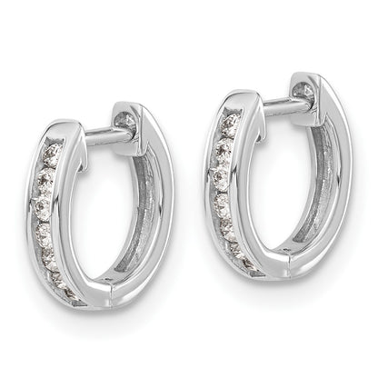 10k White Gold Polished 1/10 carat Diamond Round Hinged Hoop Earrings