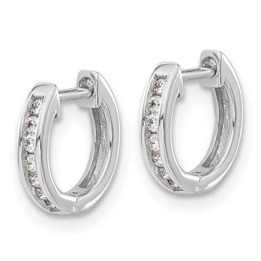 10k White Gold Polished 1/10 carat Diamond Round Hinged Hoop Earrings