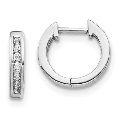 10k White Gold Polished 1/10 carat Diamond Round Hinged Hoop Earrings