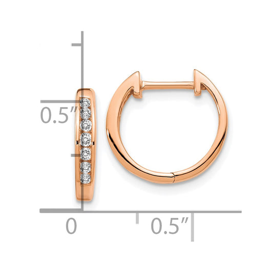 10k Rose Gold Polished 1/5 carat Diamond Round Hinged Hoop Earrings