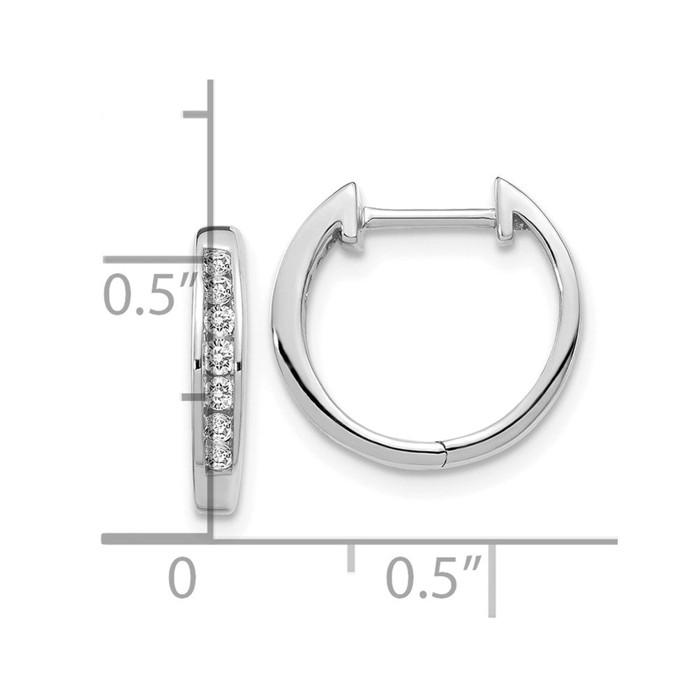 10k White Gold Polished 1/5 carat Diamond Round Hinged Hoop Earrings