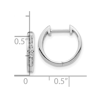 10k White Gold Polished 1/5 carat Diamond Round Hinged Hoop Earrings