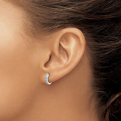 10k White Gold 1/6 carat Diamond Round Hinged Hoop Earrings