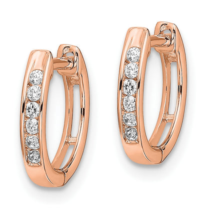 10k Rose Gold Polished 1/8 carat Diamond Round Hinged Hoop Earrings