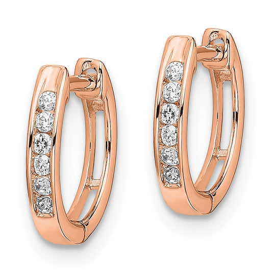 10k Rose Gold Polished 1/8 carat Diamond Round Hinged Hoop Earrings