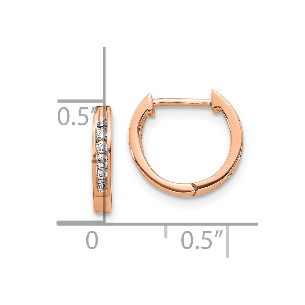 10k Rose Gold Polished 1/8 carat Diamond Round Hinged Hoop Earrings