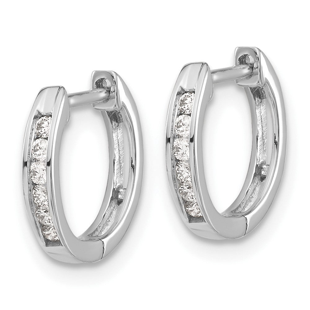 10k White Gold Polished 1/8 carat Diamond Round Hinged Hoop Earrings