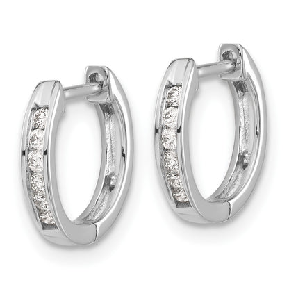 10k White Gold Polished 1/8 carat Diamond Round Hinged Hoop Earrings