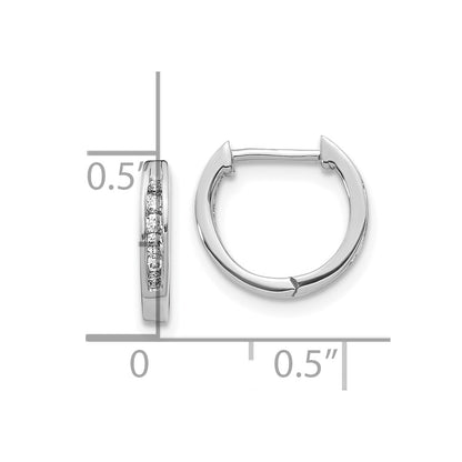 10k White Gold Polished 1/8 carat Diamond Round Hinged Hoop Earrings