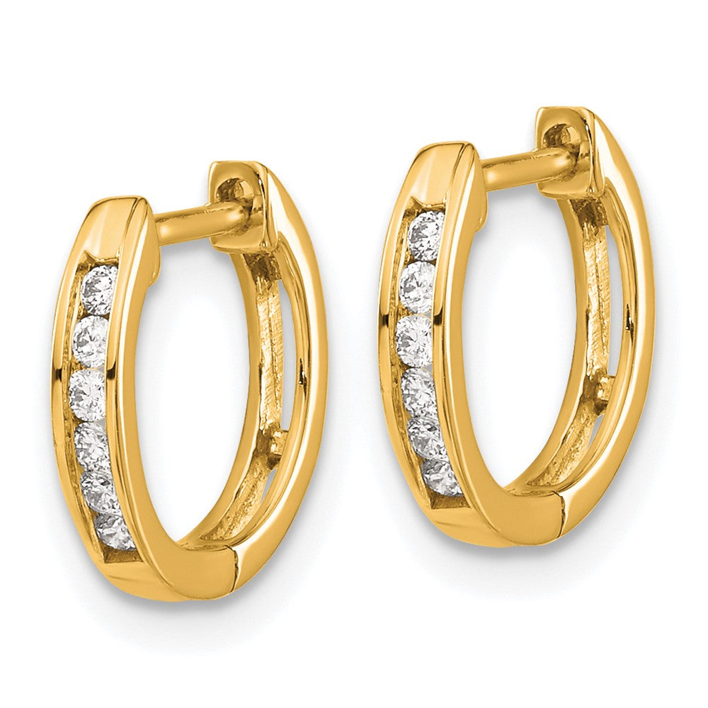 10k Polished 1/8 carat Diamond Round Hinged Hoop Earrings