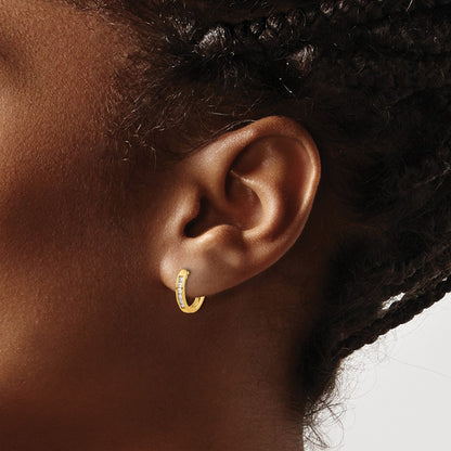 10k Polished 1/8 carat Diamond Round Hinged Hoop Earrings