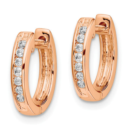 10k Rose Gold Polished 1/5 carat Diamond Round Hinged Hoop Earrings