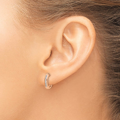 10k Rose Gold Polished 1/5 carat Diamond Round Hinged Hoop Earrings