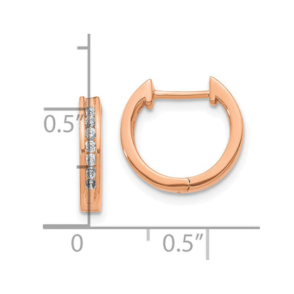 10k Rose Gold Polished 1/5 carat Diamond Round Hinged Hoop Earrings