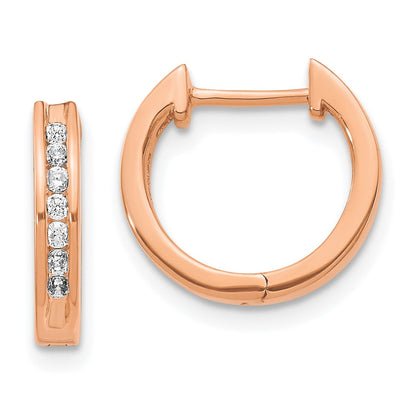 10k Rose Gold Polished 1/5 carat Diamond Round Hinged Hoop Earrings