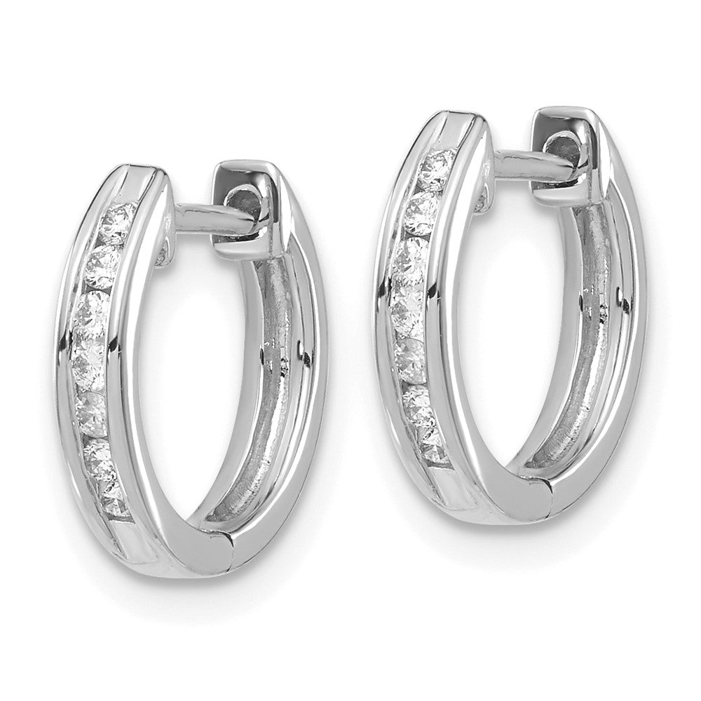 10k White Gold Polished 1/5 carat Diamond Round Hinged Hoop Earrings