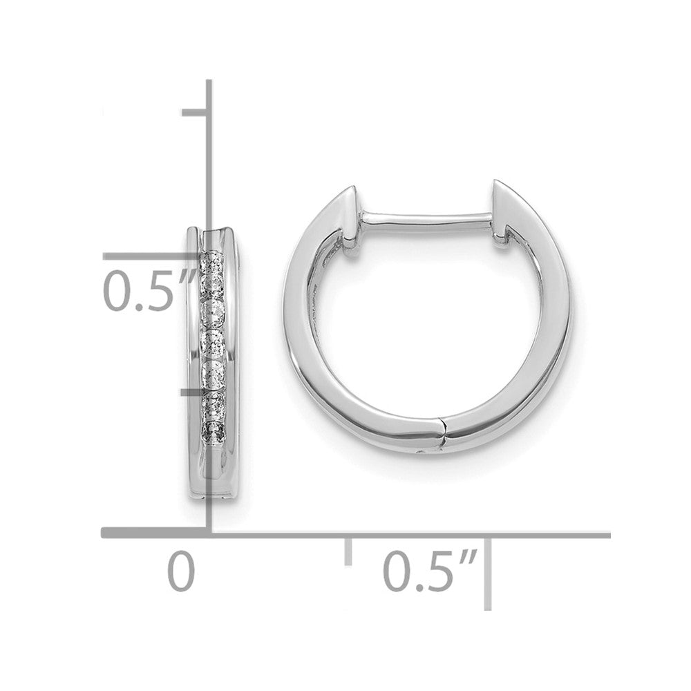 10k White Gold Polished 1/5 carat Diamond Round Hinged Hoop Earrings
