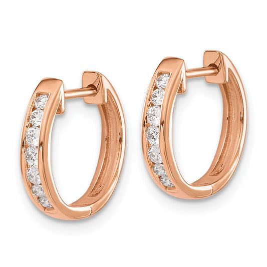 10k Rose Gold Polished 1/4 carat Diamond Round Hinged Hoop Earrings