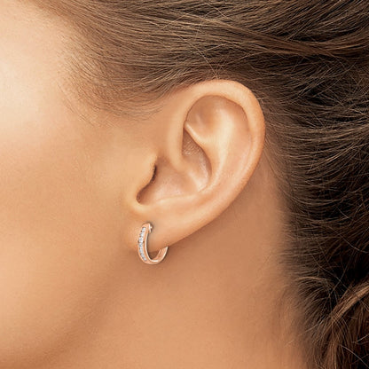 10k Rose Gold Polished 1/4 carat Diamond Round Hinged Hoop Earrings