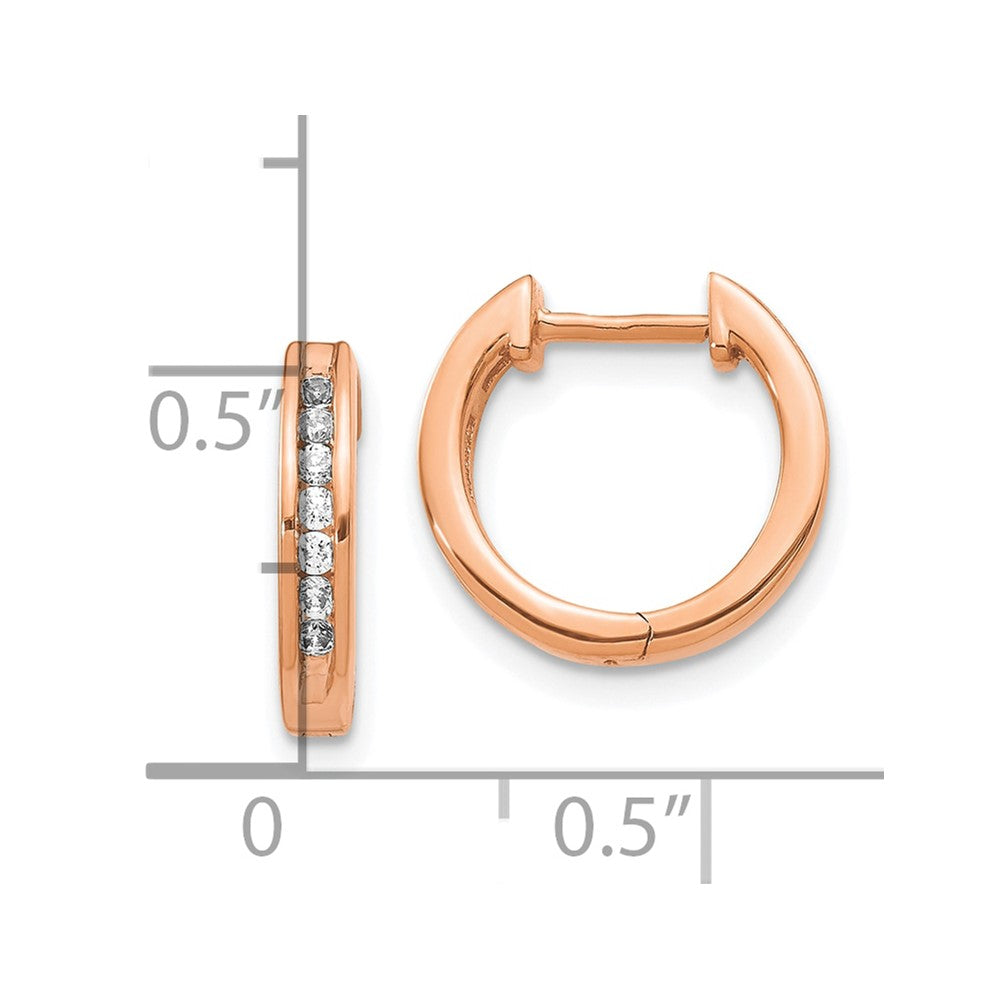 10k Rose Gold Polished 1/4 carat Diamond Round Hinged Hoop Earrings
