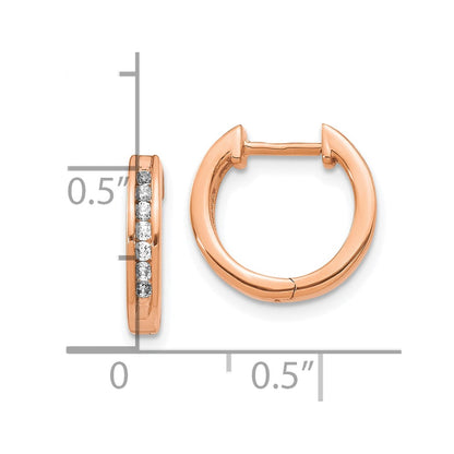 10k Rose Gold Polished 1/4 carat Diamond Round Hinged Hoop Earrings