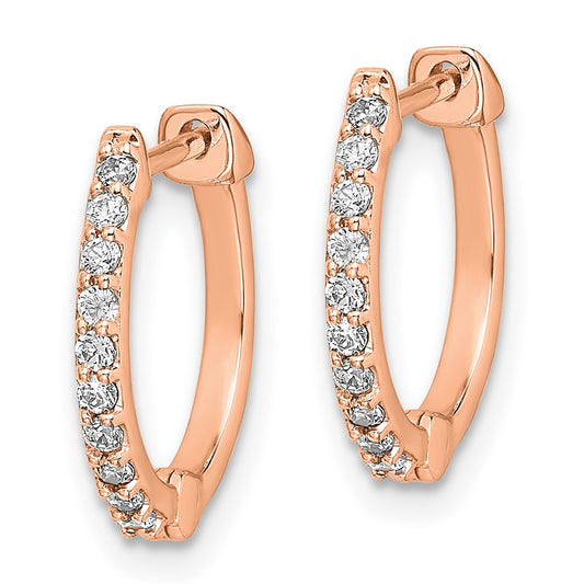 10k Rose Gold 1/5 carat Diamond Round Hinged Hoop Earrings