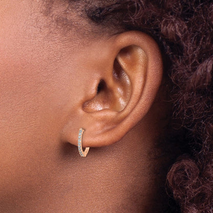 10k Rose Gold 1/5 carat Diamond Round Hinged Hoop Earrings