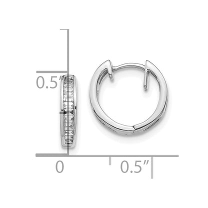 10k White Gold 1/4 carat Baguette Diamond Round Hinged Hoop Earrings