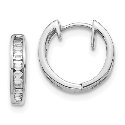 10k White Gold 1/4 carat Baguette Diamond Round Hinged Hoop Earrings