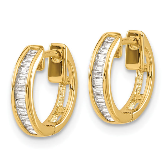 10k 1/4 carat Baguette Diamond Round Hinged Hoop Earrings