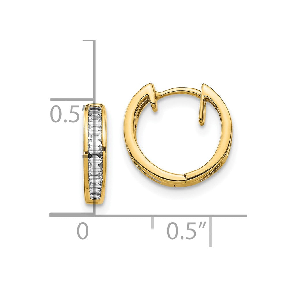 10k 1/4 carat Baguette Diamond Round Hinged Hoop Earrings