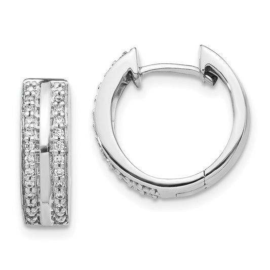 10k White Gold 2-row 1/5 carat Diamond Hinged Hoop Earrings