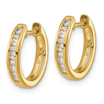 10k 1/4 carat Round/Baguette Diamond Round Hinged Hoop Earrings