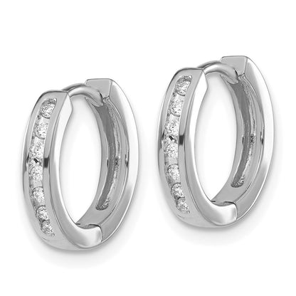 10k White Gold 1/10 carat Diamond Round Hinged Hoop Earrings